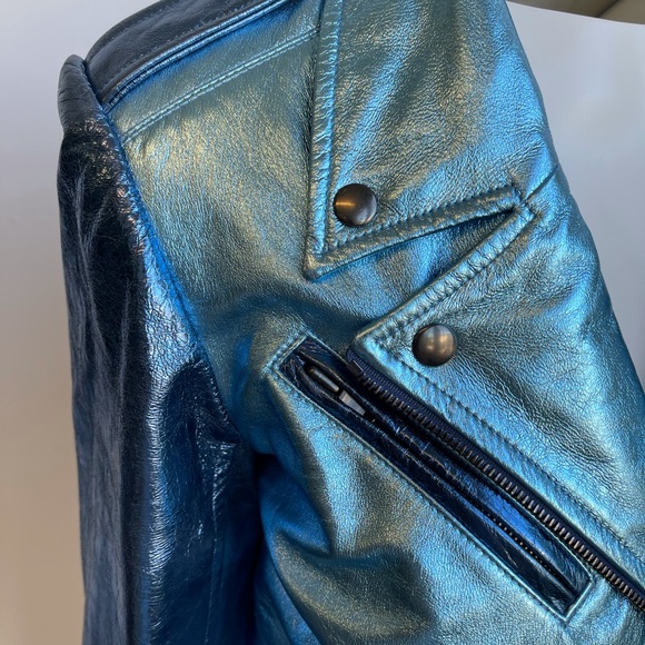 Alyson Eastman Metallic two-toned blue moto jacket - Picture 3 of 6